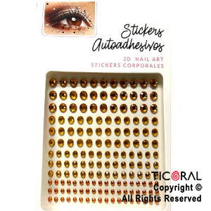 STICKERS STRASS AUTOADHESIVOS CIRCULOS FACETADOS ORO X 1 PLANCHA